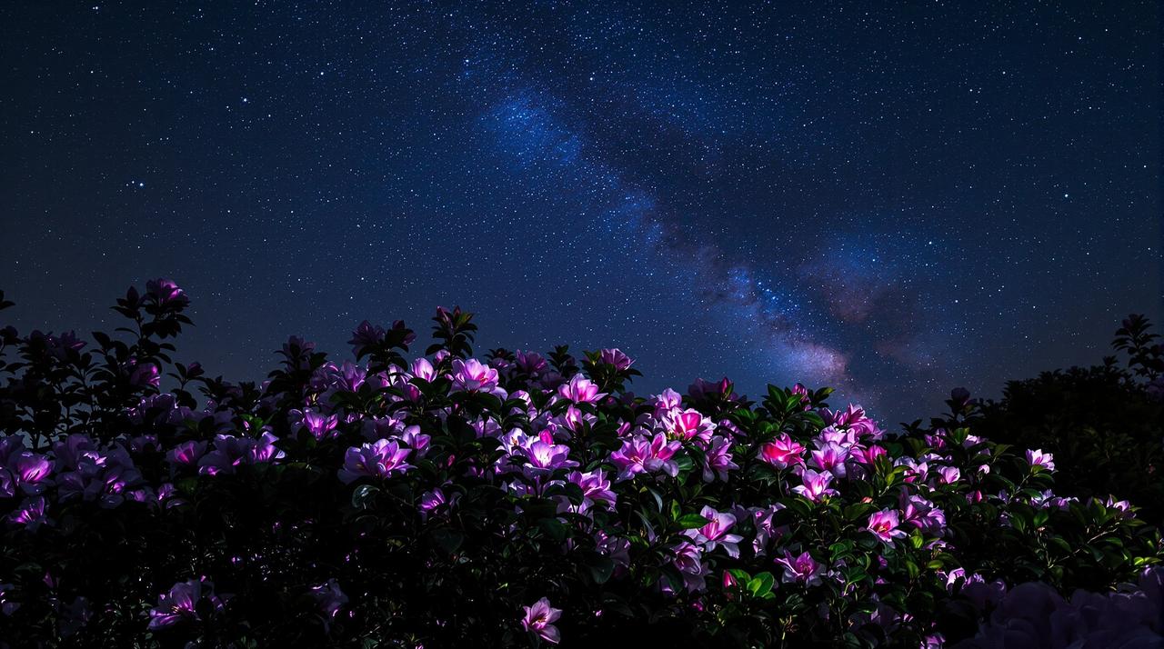 精彩视频 - 杜鹃花夜间摄影：星空下的花语
